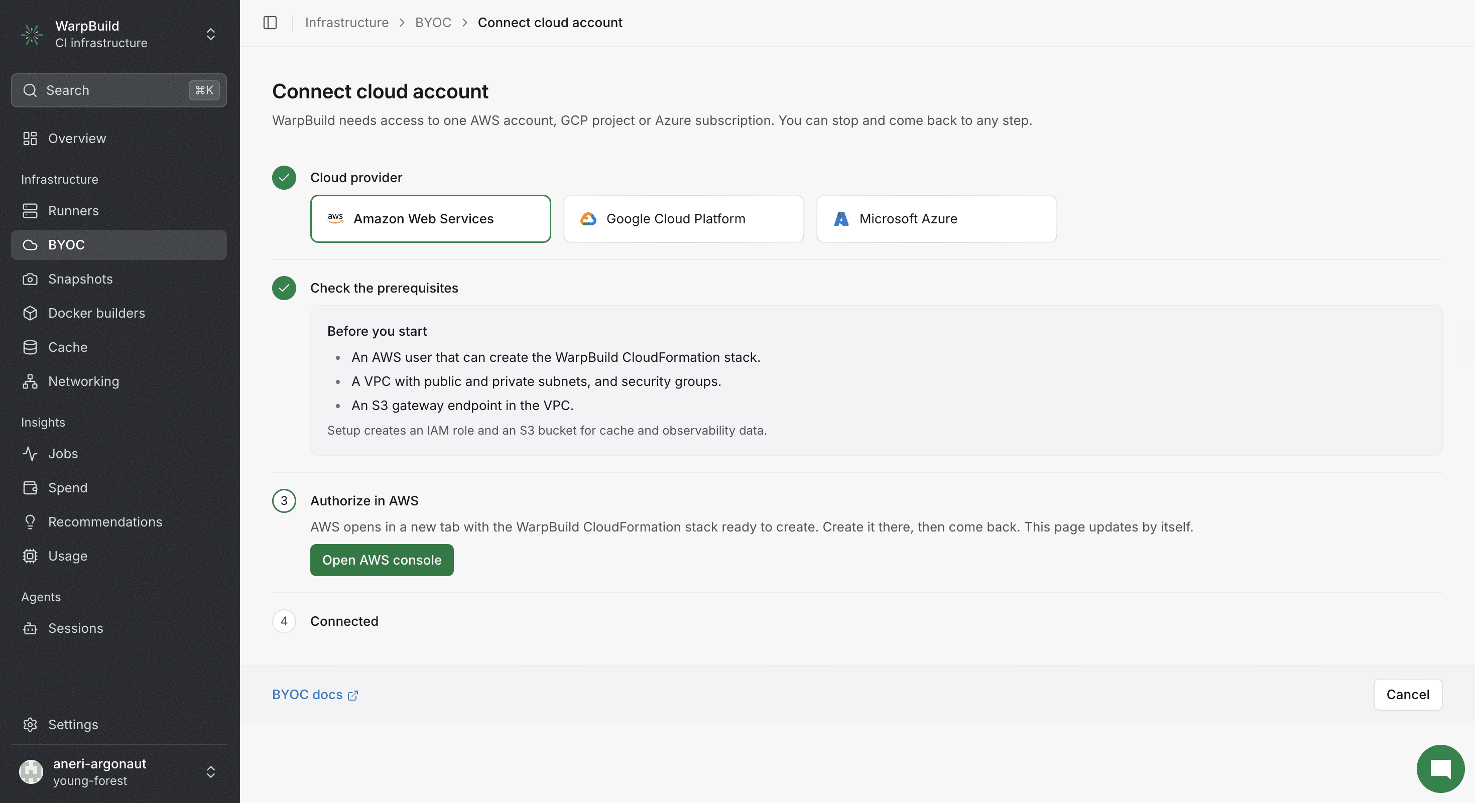 Connect cloud account