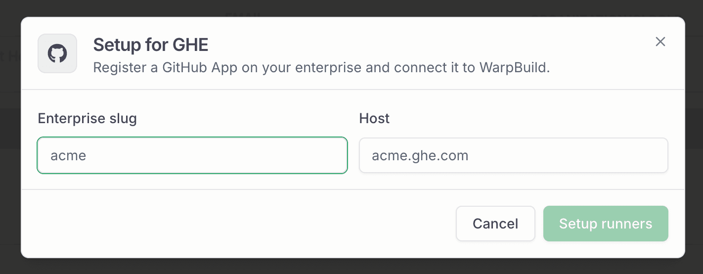 Setup for GHE dialog with empty fields