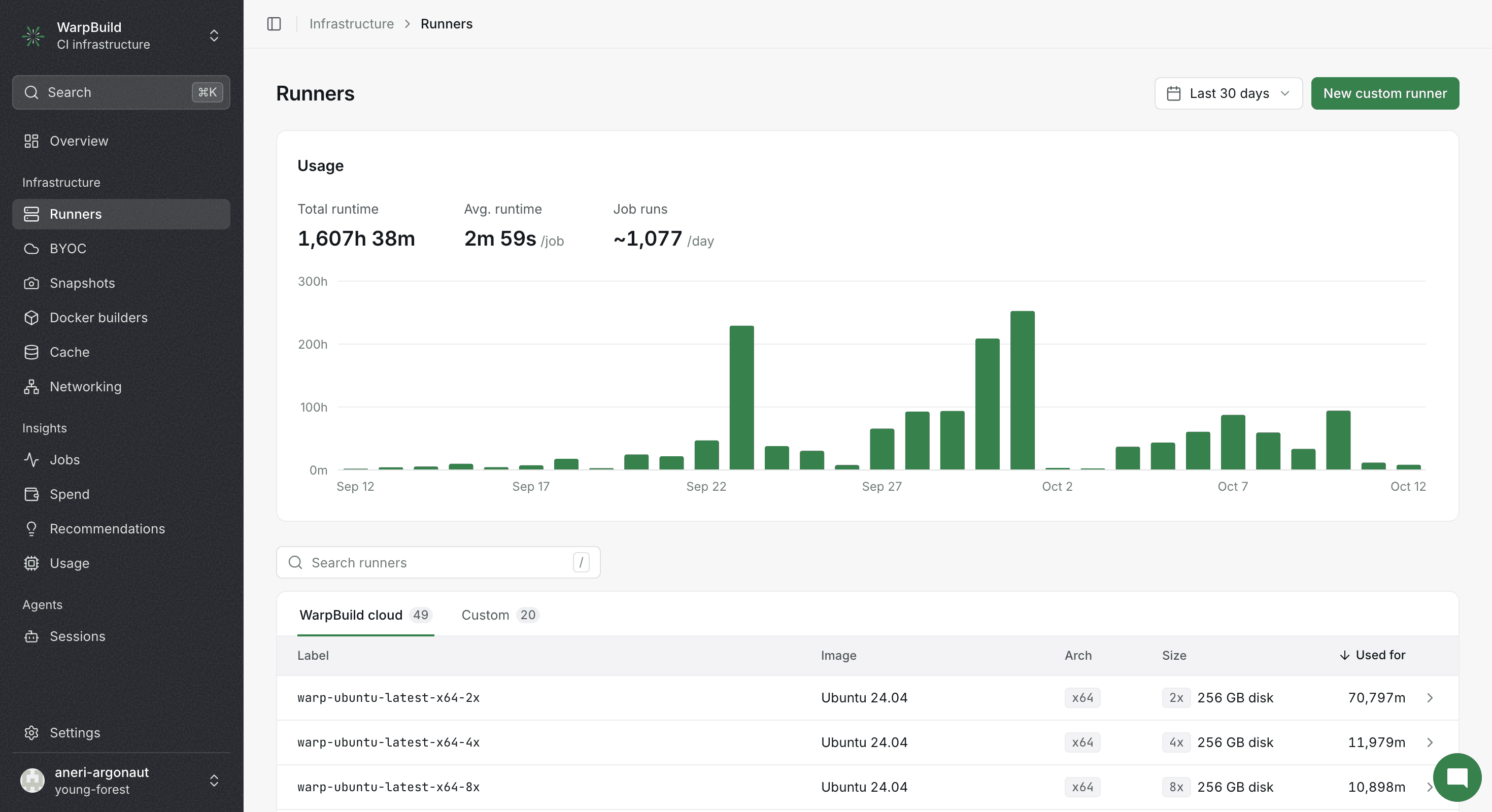 WarpBuild Dashboard
