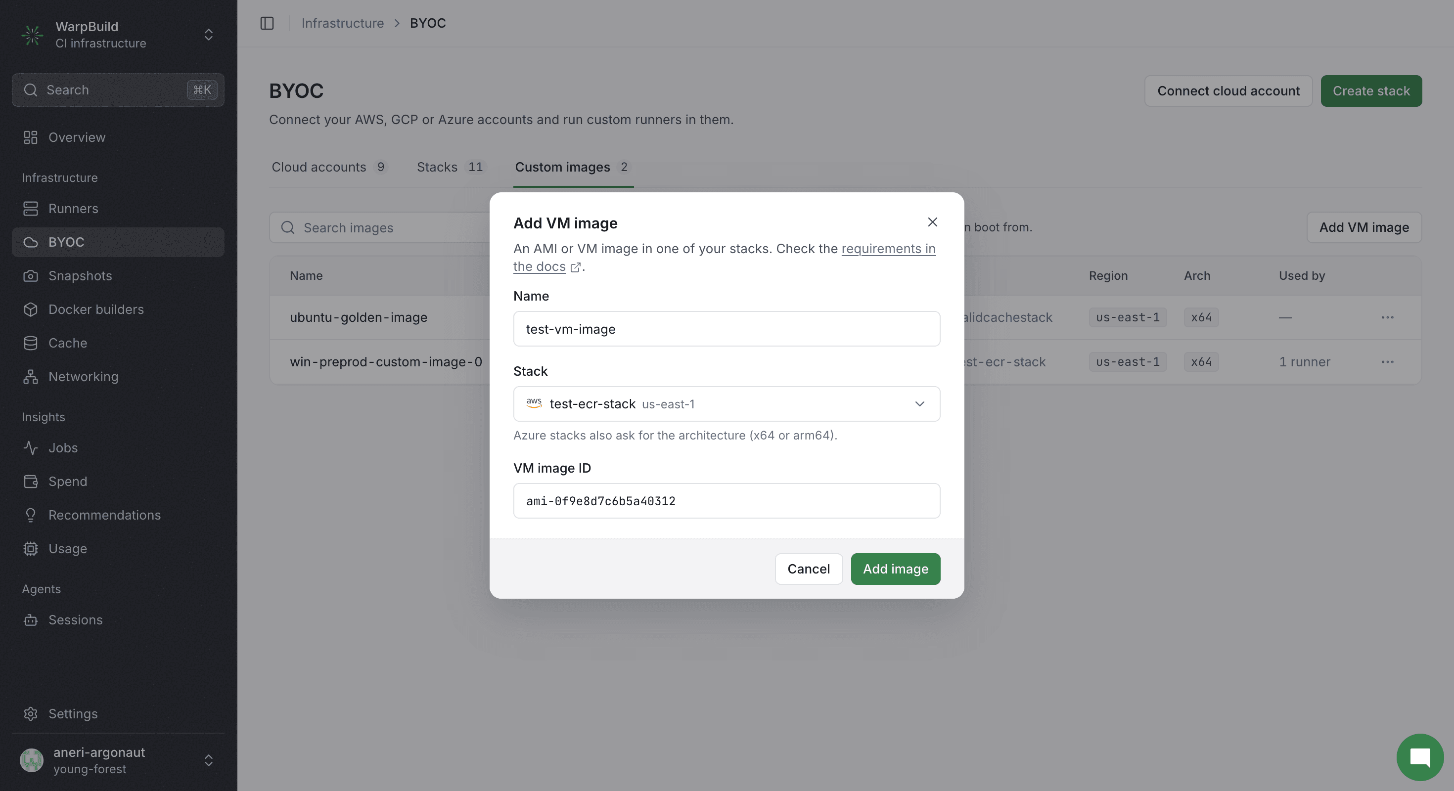 Add VM image dialog