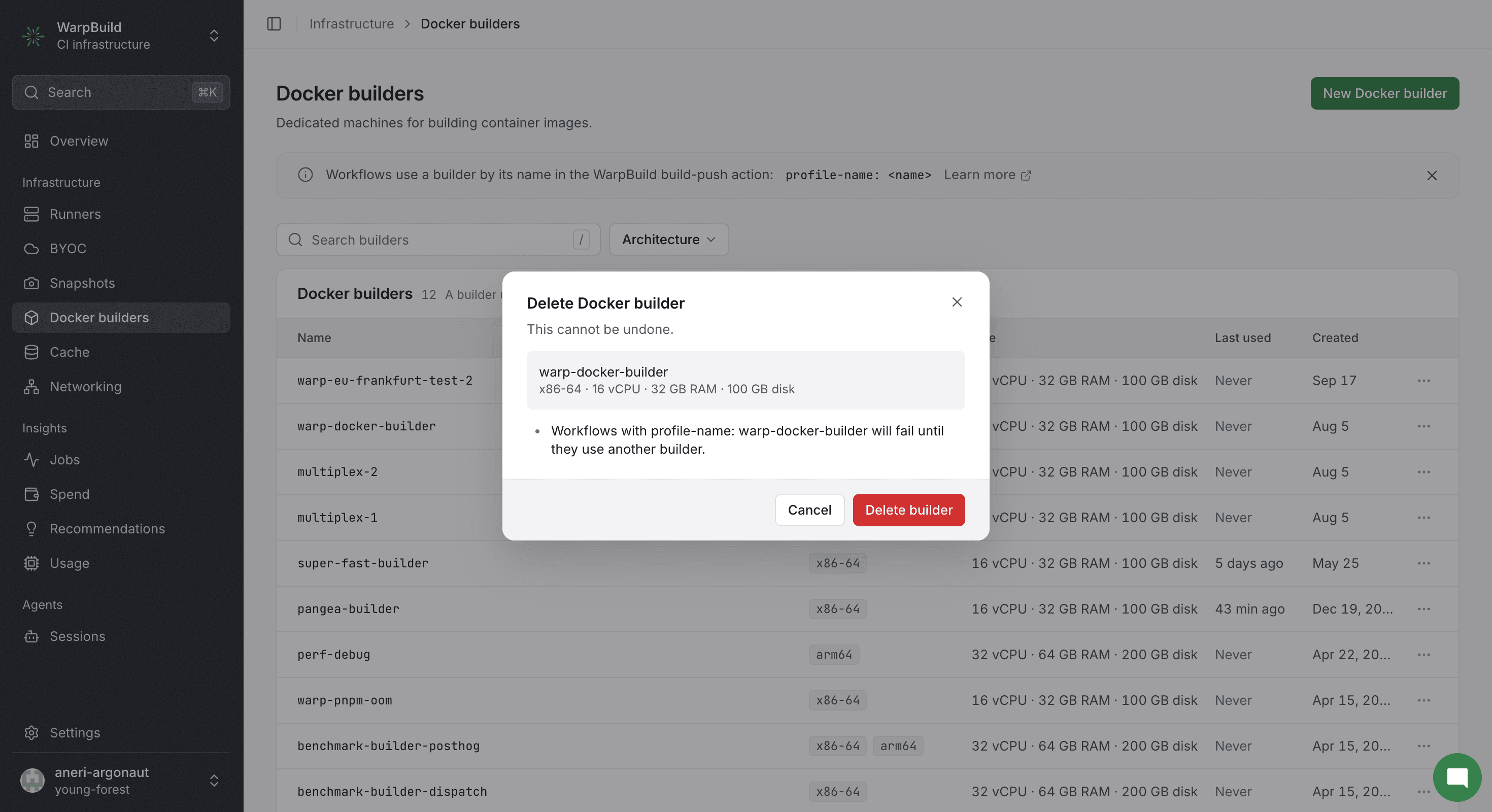 Delete a builder profile