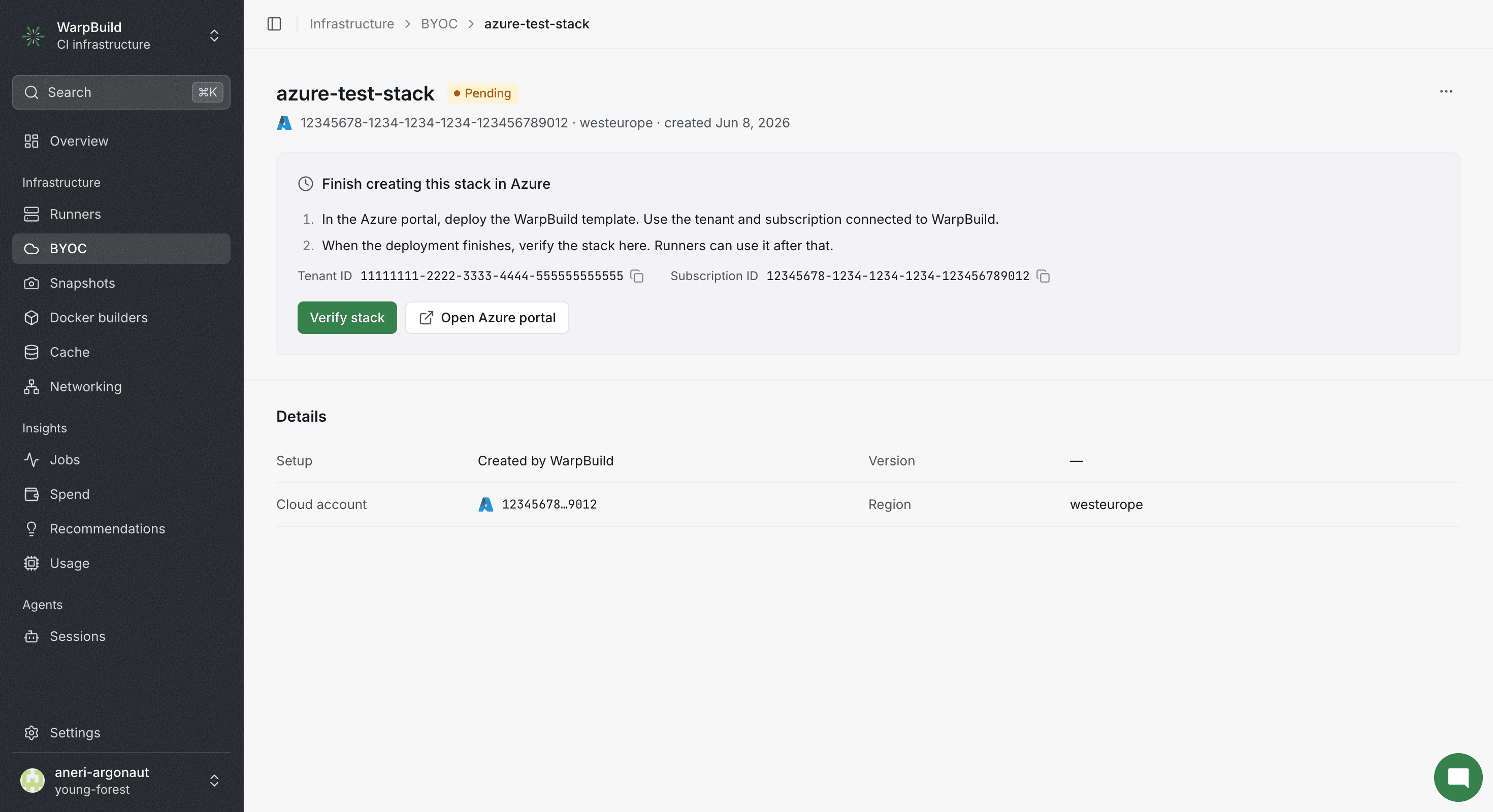 Pending stack waiting for verification