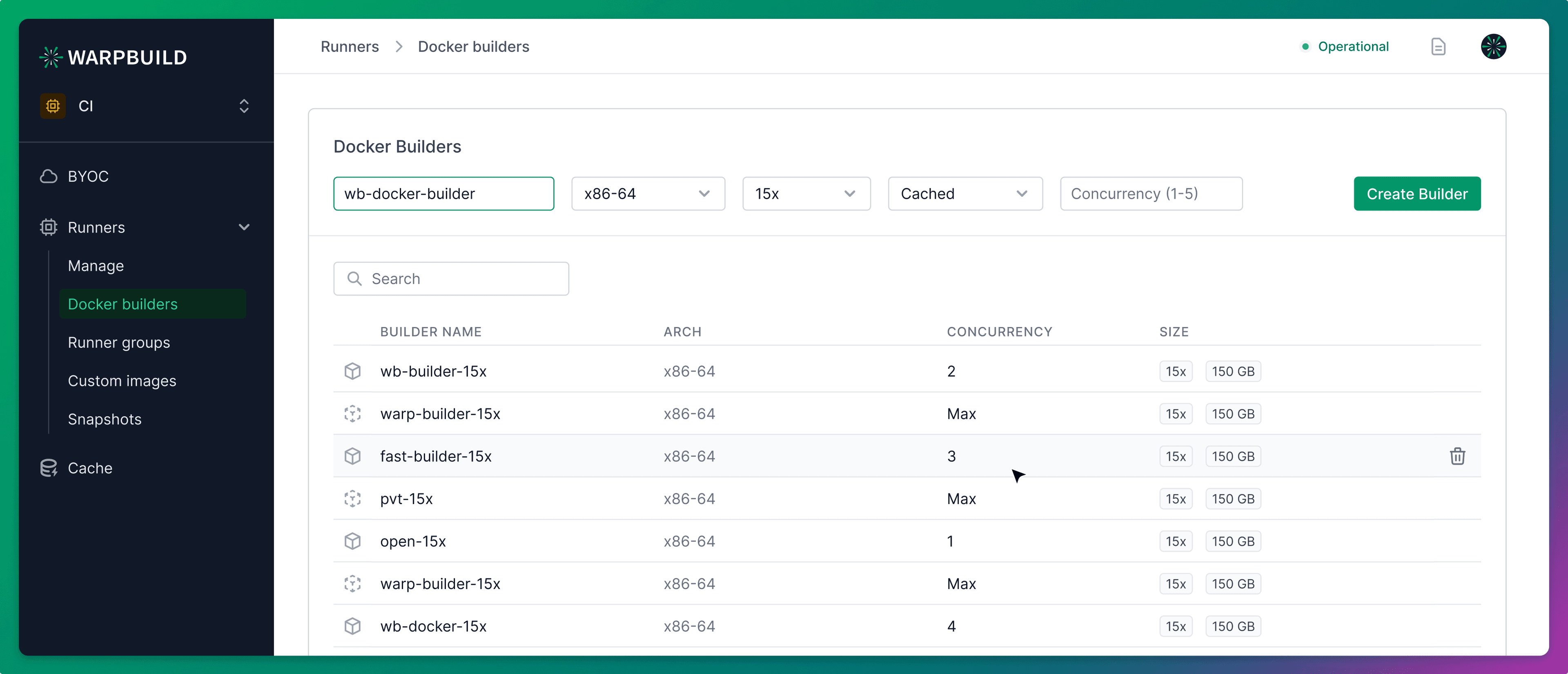 View docker builders