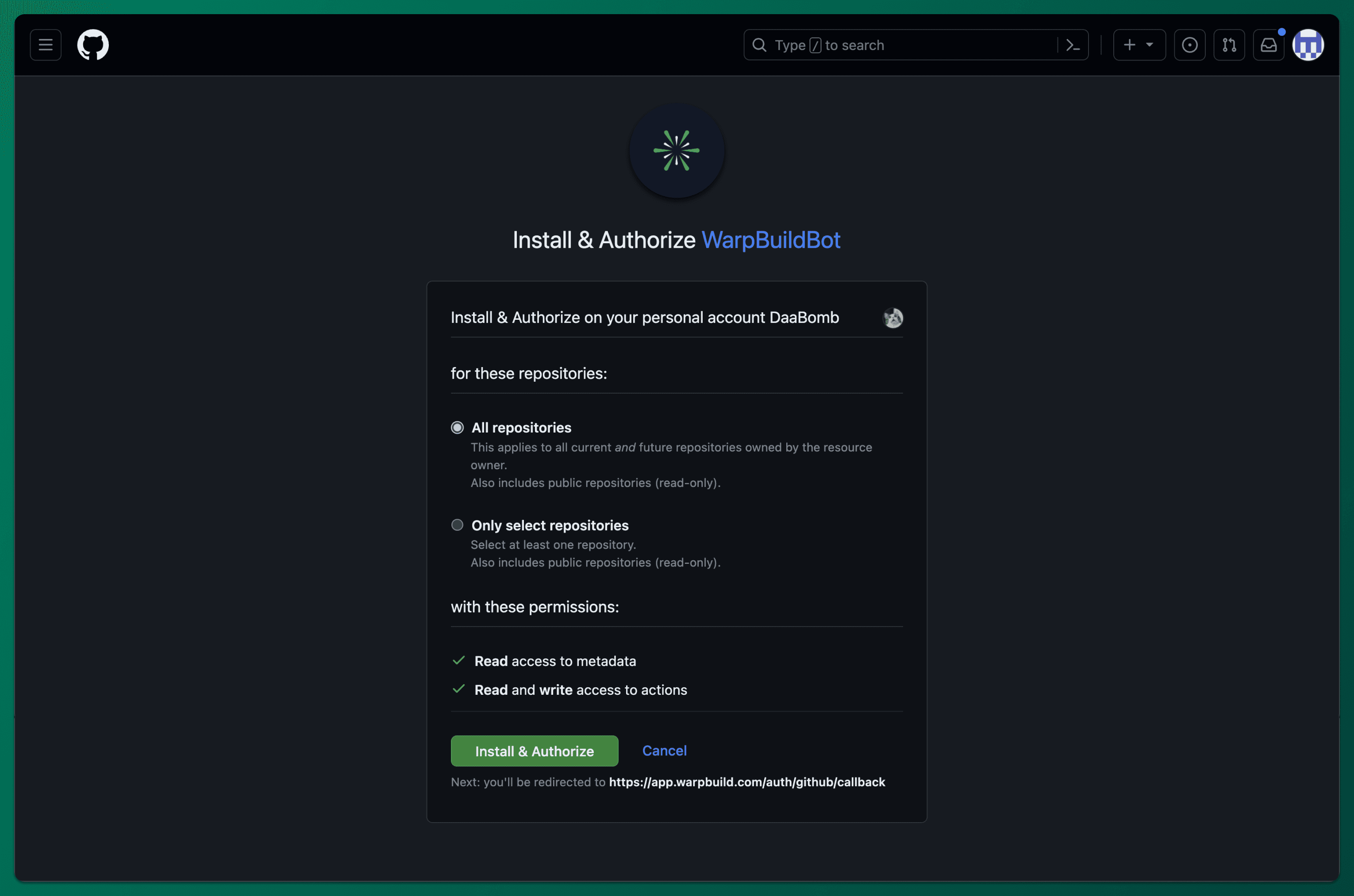 WarpBuild Bot Installation