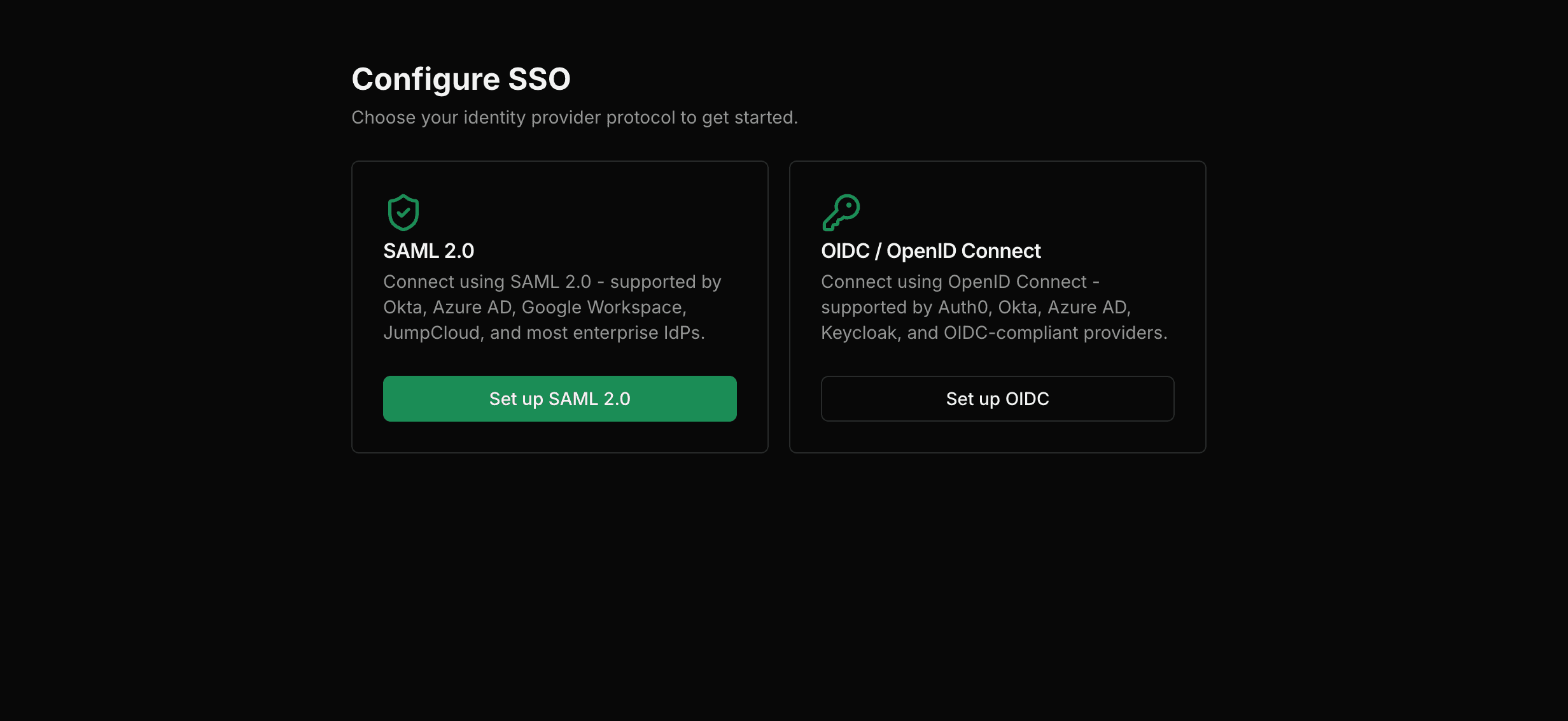 Choose your SSO protocol on the setup page