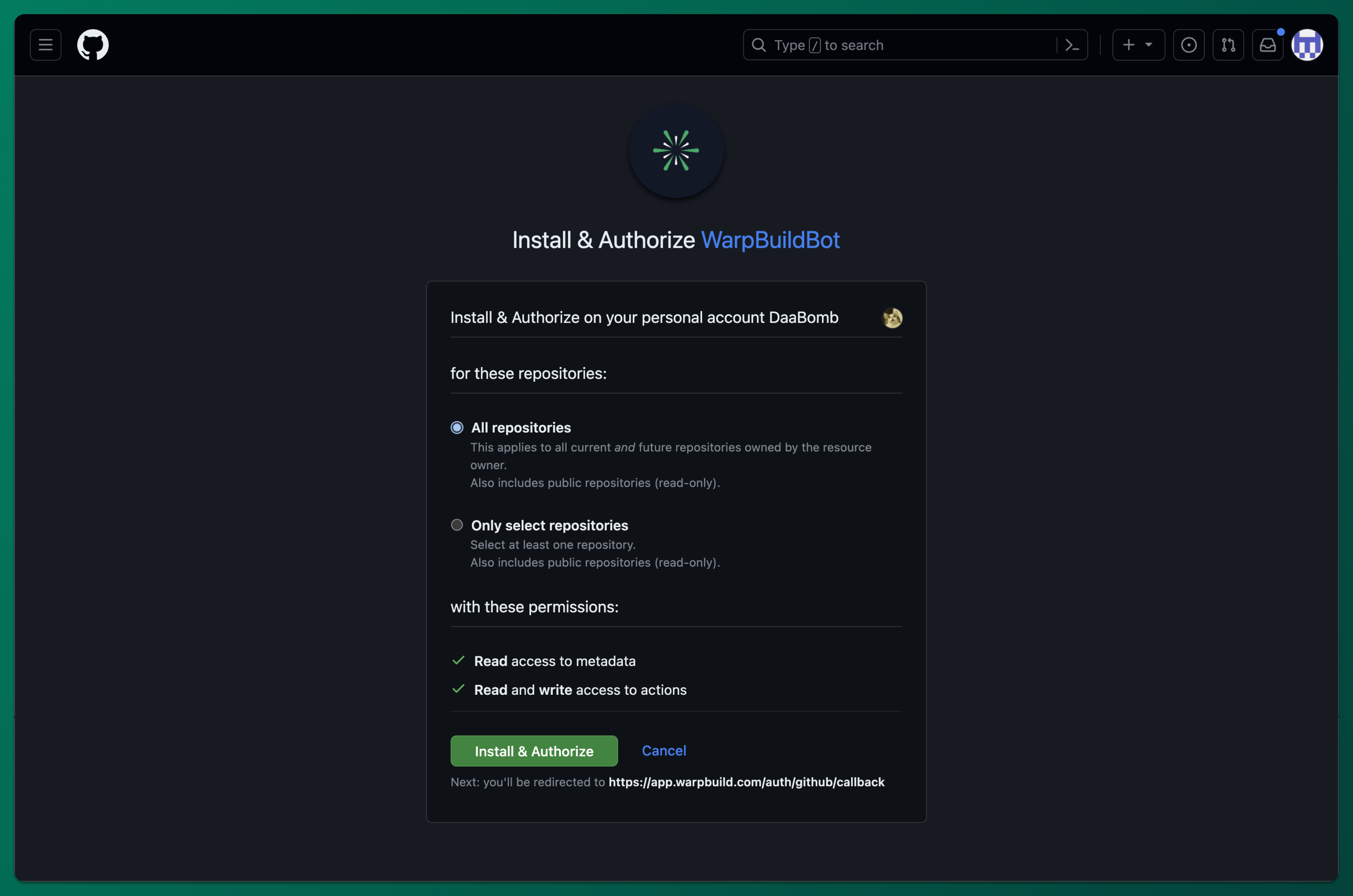 WarpBuild Bot Installation