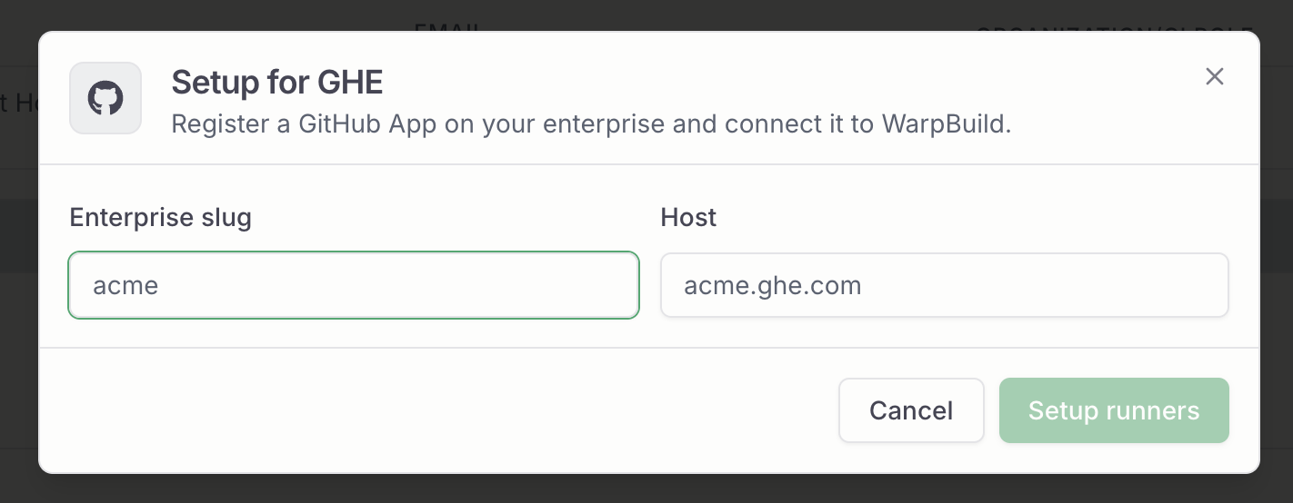 Setup for GHE dialog with empty fields